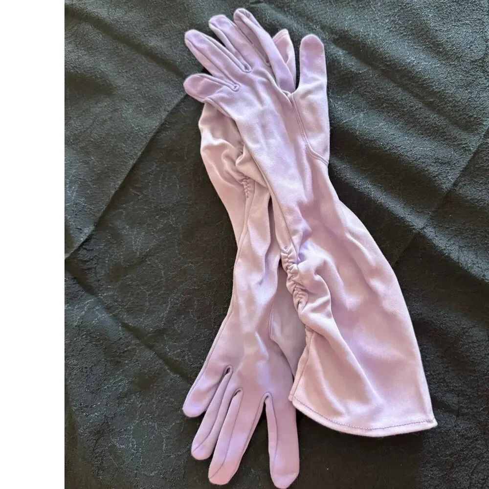 Vintage 1950s Lavender Nylon Opera Gloves Size 6 –Hand Dyed, Ruched Elbow Length